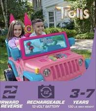 Power Wheels Jeep Trolls Edition Wrangler 12V Battery-Powered Ride-On, Ages 3+