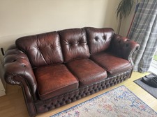 Chesterfield Leather Sofa Oxblood Red, 3-Seater