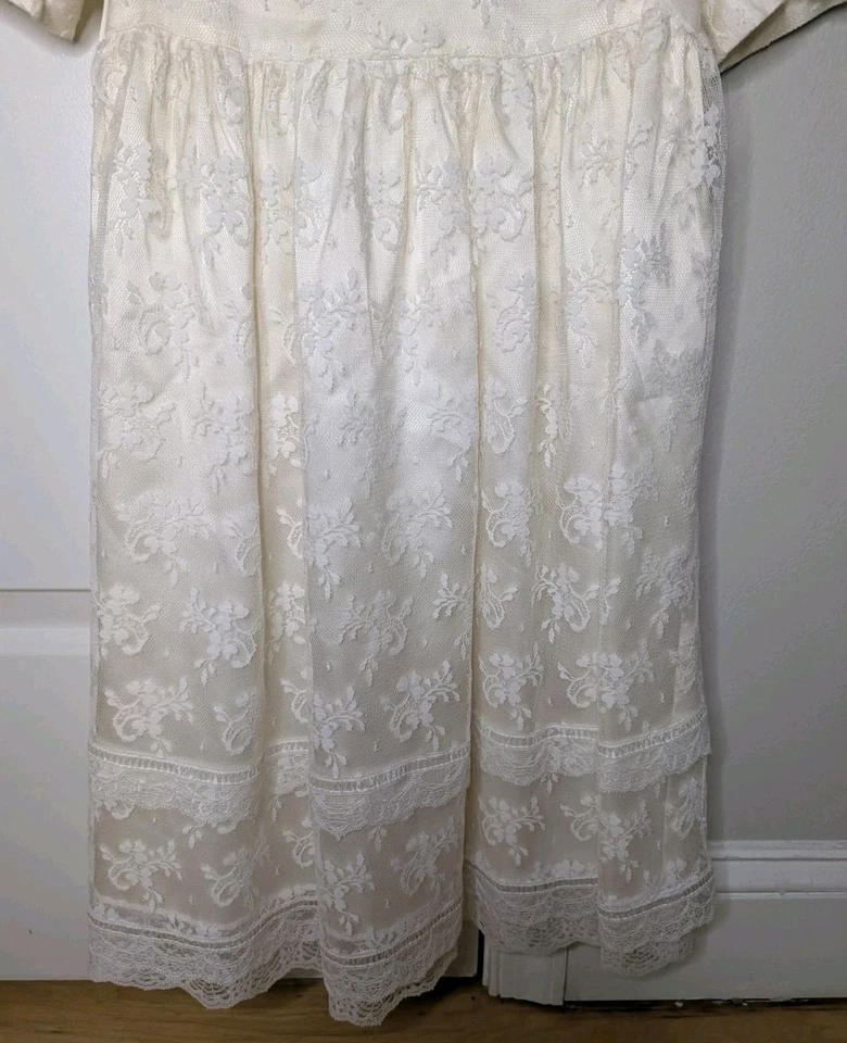 Vintage Jessica McClintock Girl's Lace Beaded Dress Ivory White Communion Size 5 - Image 3 of 4