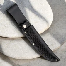 Fixed Blade Knife Sheath | Black Basketweave Leather Fits up to 6" Blade