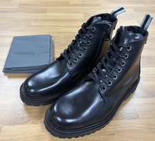 John Varvatos Lex Black Leather Combat Boots Lace Up Side Zip Mens NEW