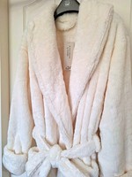 George Womens Cream Soft Fleece Shawl Collar Belted Dressing Gown Long Sleeve M