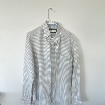 Massimo dutti 100% Linen Men's Check Woven Cotton Long Sleeve Button-Up M