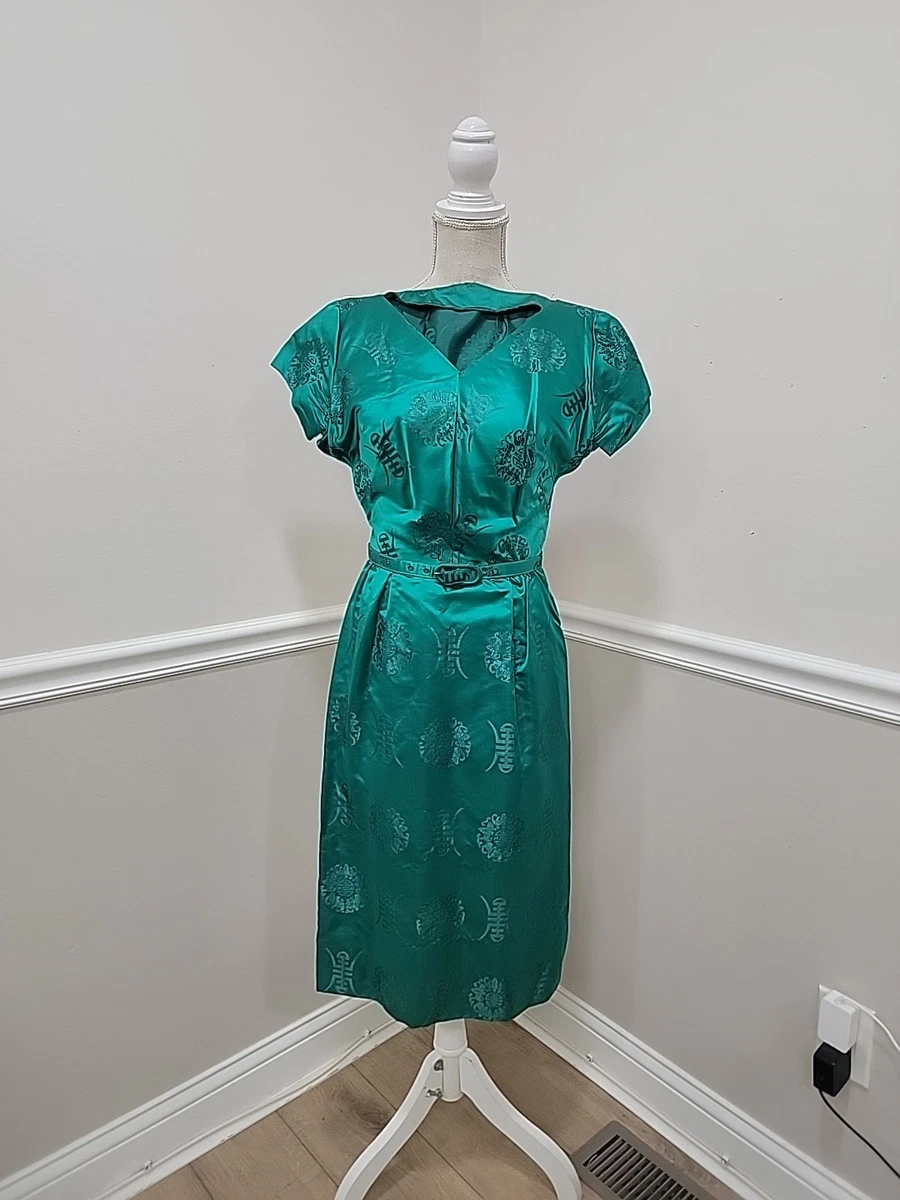 slim fit dress slacks Unique Vintage Delores 1950s Emerald Green Swing Dress