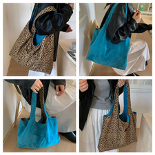 Women's Leopard Print Canvas Shoulder Tote Bag Double-Sided Retro Contrast Color