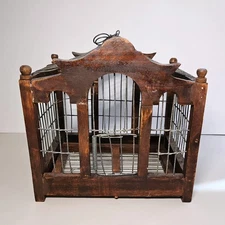 Vintage Rustic Handmade Primitive Wood Wire Bird Cage