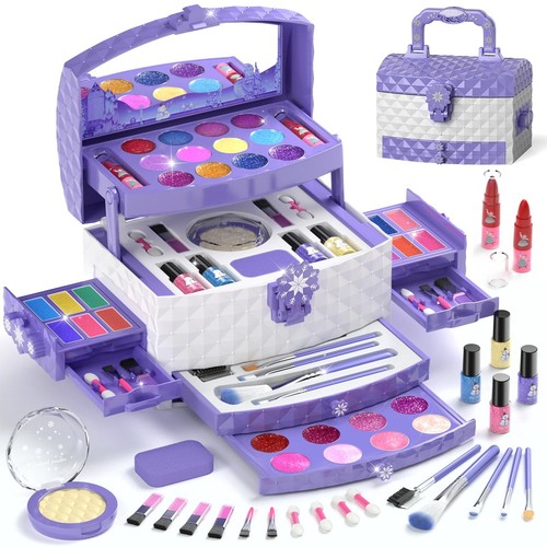 PERRYHOME Kids Makeup Set for Girl 56 Pcs Washable Real Cosmetic Safe & Non-Tox