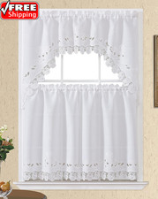 GOHD Lace Rosarium Kitchen Curtains, 3PCS Kitchen Curtains and Valances Set, Ele