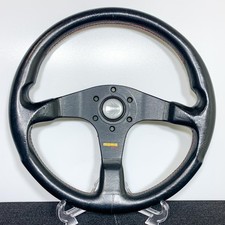 Rare Momo Corsa Steering Wheel 345mm Leather Red Stitch Vintage Jdm Horn Button