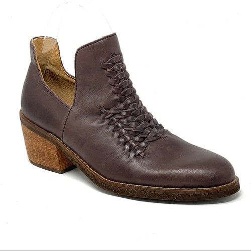 Latigo Anthropologie Kick Booties 6 Brown Leather Woven Western Ankle Boots