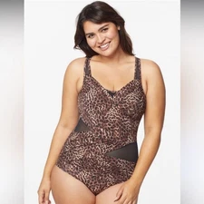 Ruby Ribbon Brown Leopard One Piece Swimsuit Tummy Control NEW Size 20