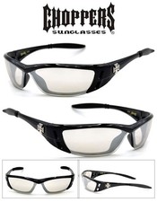 Choppers Bikers Mens Sunglasses - Shiny Black Frame Mirror Lens C46