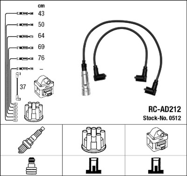 NGK ZüNdleitungssatz 0512 FüR Audi VW 81 Passat 32B 80 B2 Santana 33B 200 811 C2-image