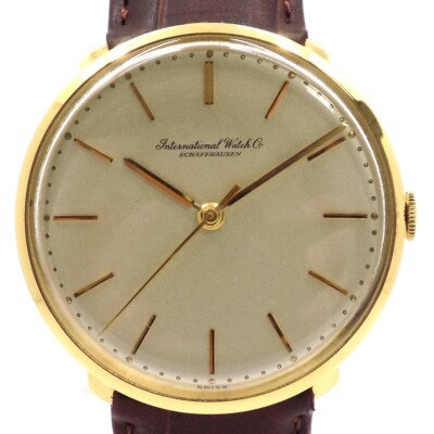 Wert 5600 € IWC De Luxe Handaufzug Uhr 18 Karat Gelbgold Lederarmband 