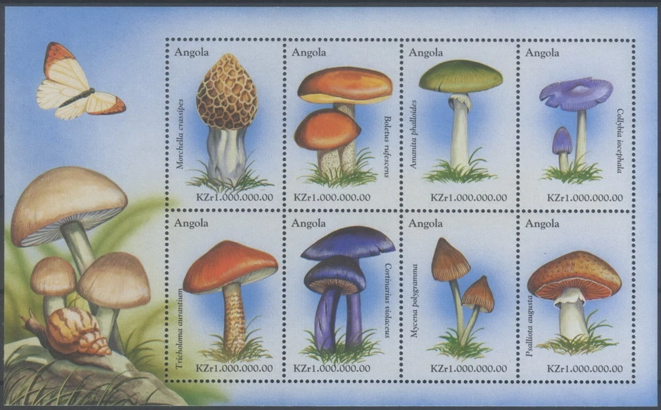 Angola 1999 MNH** Fungi*Plants*Mushrooms*Nature*Flora Sheet with 8 values - Photo 1/1