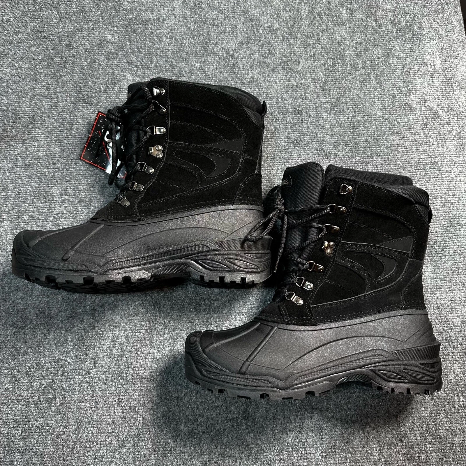 TOTES Shoes Mens 10 Black Leather Rubber Lace Up Waterproof Duck Boots NWT