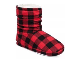 CHARTER CLUB Slouchy fur lined women's bootie slippers Buffalo Plaid Size 5-6