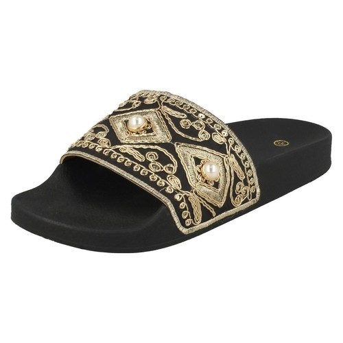 Mulas deslizantes con cuentas beige/mancha negra para damas: F0R0088 - Imagen 7 de 12