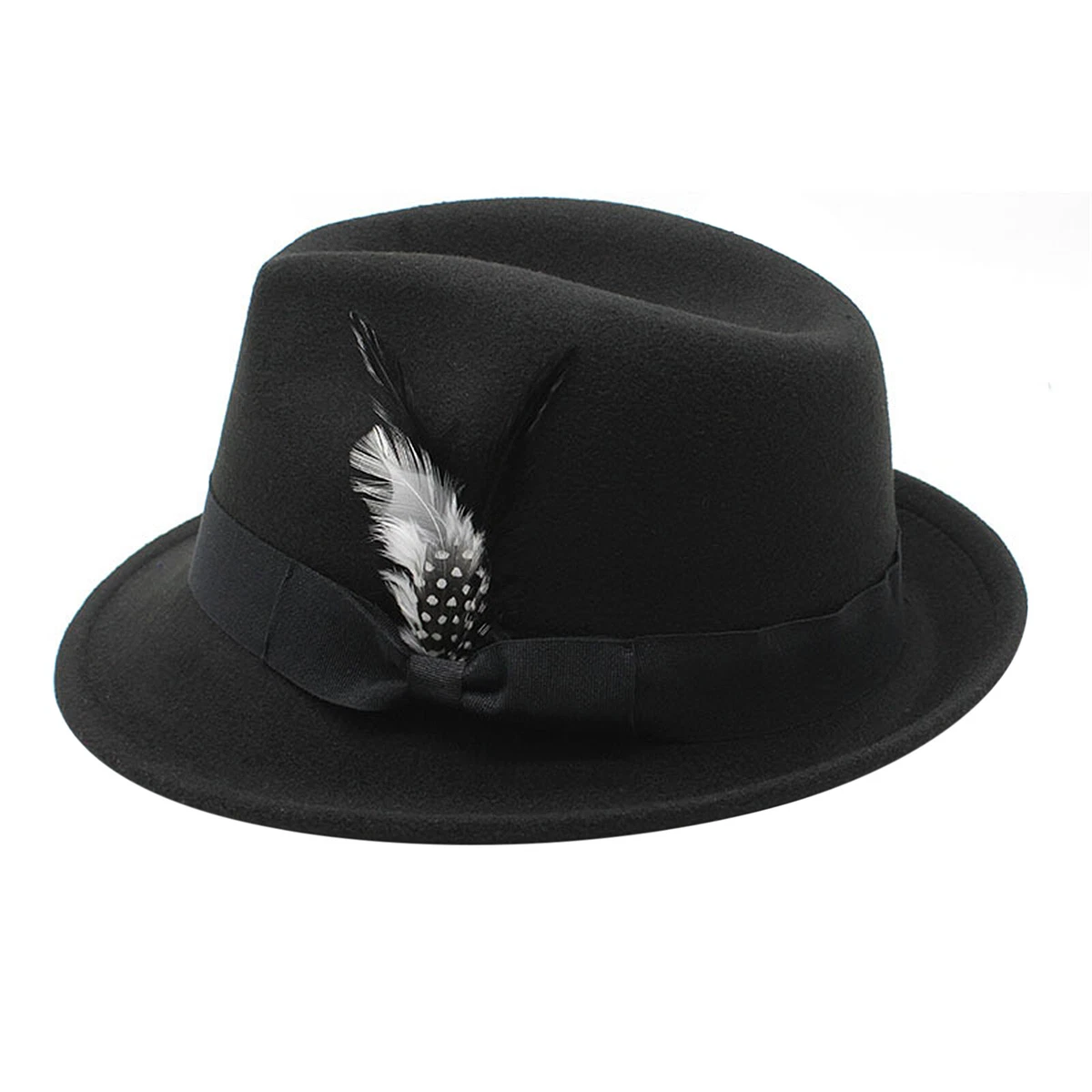 Clásico Sombreros Fedora para Hombres Mujeres Ala Corta Fieltro Pluma Sombrero Panamá Vestido Sombrero