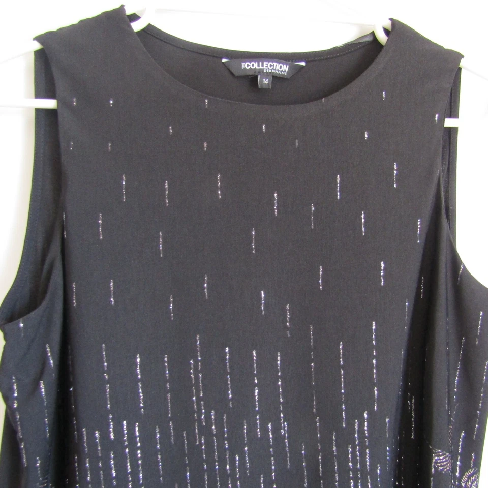 Debenhams Collection 14 Black Chiffon Evening Top Metallic Glitter Leaves - image 3 of 4