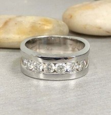 1Ct Round Cut Diamond Men's Wedding Band Ring in 14k White Gold Plated Simulated