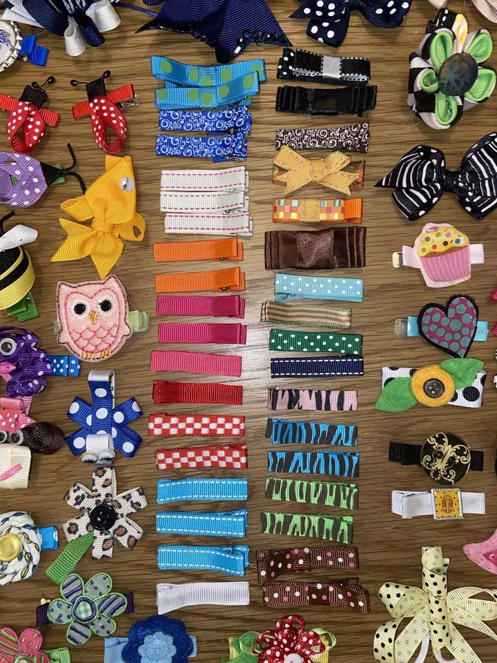 Lot Of 116 Baby Girls Kids Boutique Ribbon Hair Bows Alligator Clips Flowers - Image 4 of 4