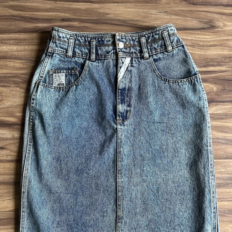 Falda vaquera vintage Jordache para mujer 10 azul midi 100 % algodón lavado ácido Jean Foto 2 de 4