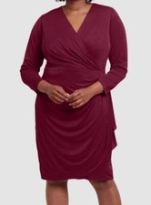 London Times Women's Purple Ruched Surplice Glitter-Knit Dress Plus Size 20W
