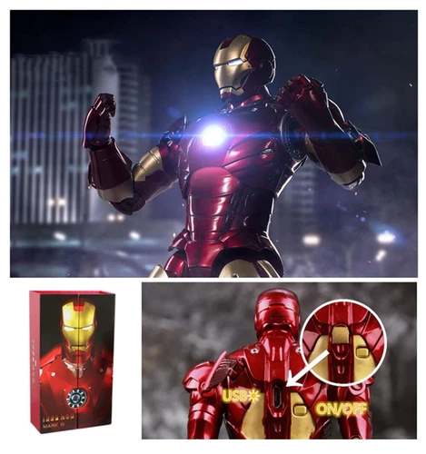 Marvel Avengers Iron Man Mark 3 MK3 Ironman Toy LED Light Action Figure Model image 7