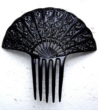 Large art deco black celluloid hair comb - NO US IMPORT FEES