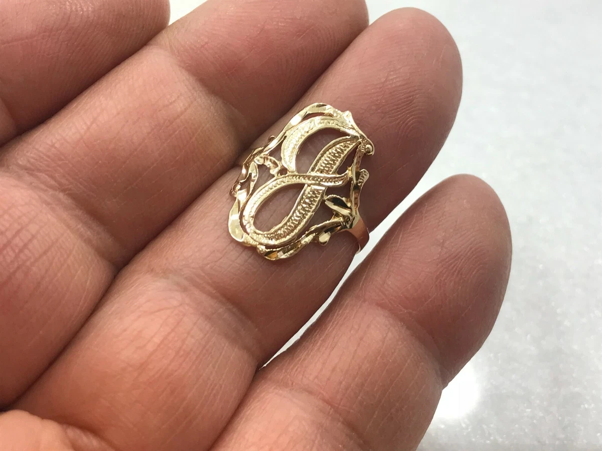 14 karat J initial ring 14K yellow gold ladies floral diamond cut