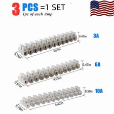 3x 12 Way Barrier Screw Terminal Block Wire Connection Connector Strip 3A 6A 10A