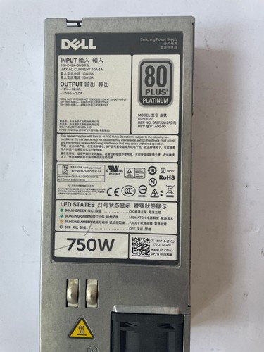 Dell Server D750E-S1 750W 80 Plus alimentatore platino alimentatore a00-00 dps-750b-2 A - Foto 2 di 2