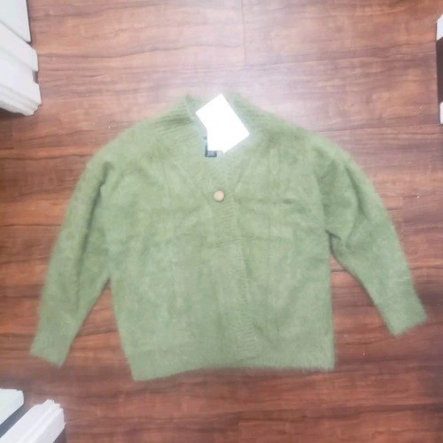 NEW Vtg 80s Lee Sands Fuzzy Rabbit Hair Blend Green 1 Button Cardigan Boxy Fit - Picture 5 of 15