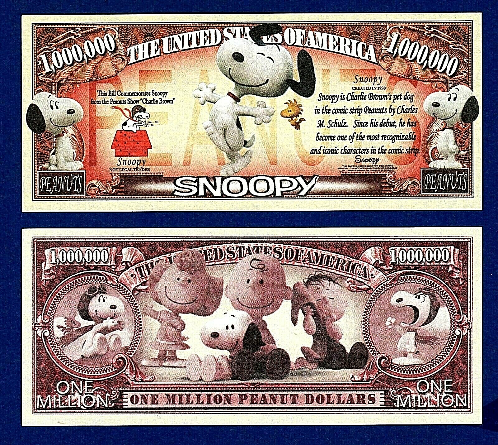 1 Snoopy Dollar Bill Fake Play Charlie Brown' Dog Cartoon Money Fun