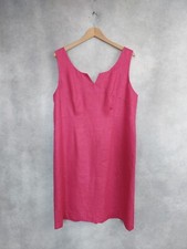 EAST DRESS 16, PINK LINEN MIDI. SLEEVELESS PENCIL DRESS, LINED, FITTED. FUSCHIA 