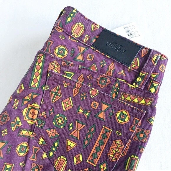Nuevo con etiquetas Jean ajustado Kate Spade Saturday estampado geométrico en morado oscuro talla múltiple 24 Foto 4 de 4