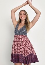 LULU'S La Vie en Roses Navy Blue and Red Floral Print Dress Size XS NWT