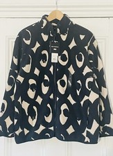 Marimekko Uniqlo Women’s Black Ivory Geometric Print Fleece Jacket L Uk 14 Eu 42