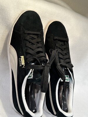 Vintage PUMA SUEDE CLASSIC Black/White/Gold Size US 12. Board Shoes