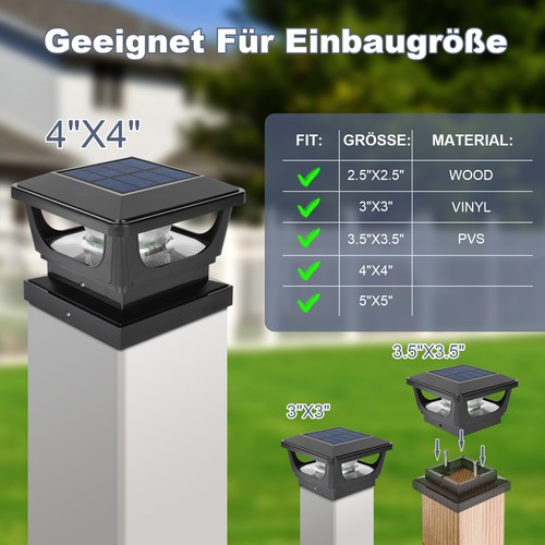 LED Outdoor Gartenpfosten quadratische Solar Kappen Pfosten Zaunl Licht Auβen DE - Bild 13 von 40