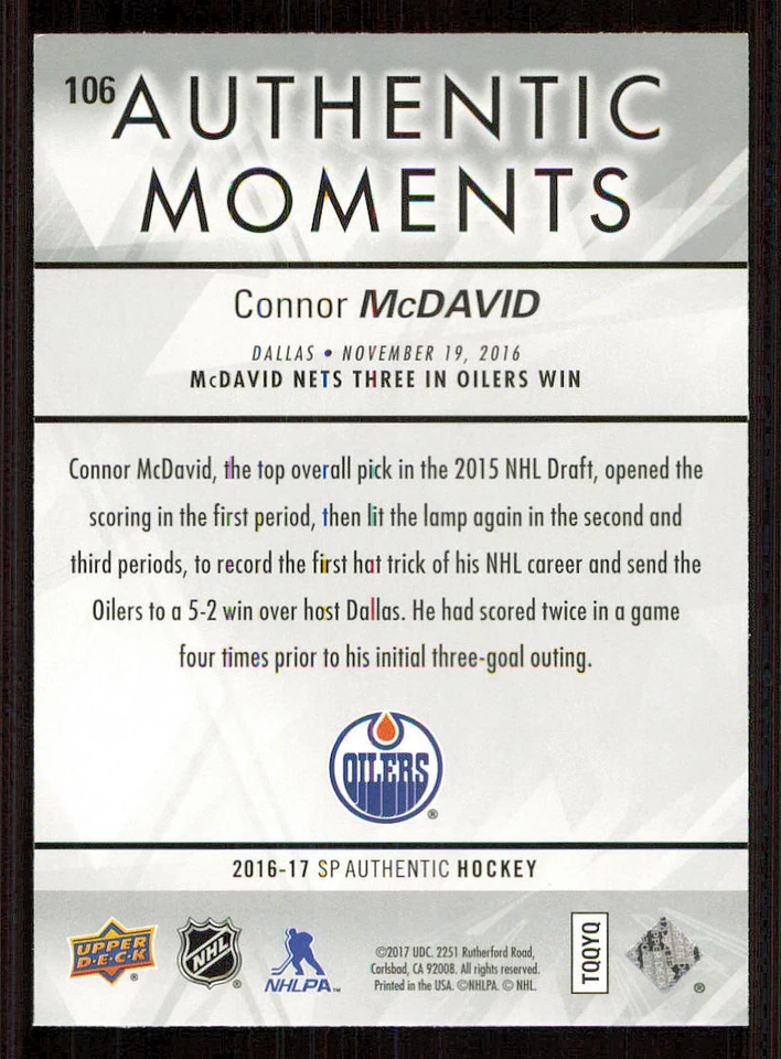 2016-17 SP Authentic #106 Connor McDavid AM - Image 2 of 2