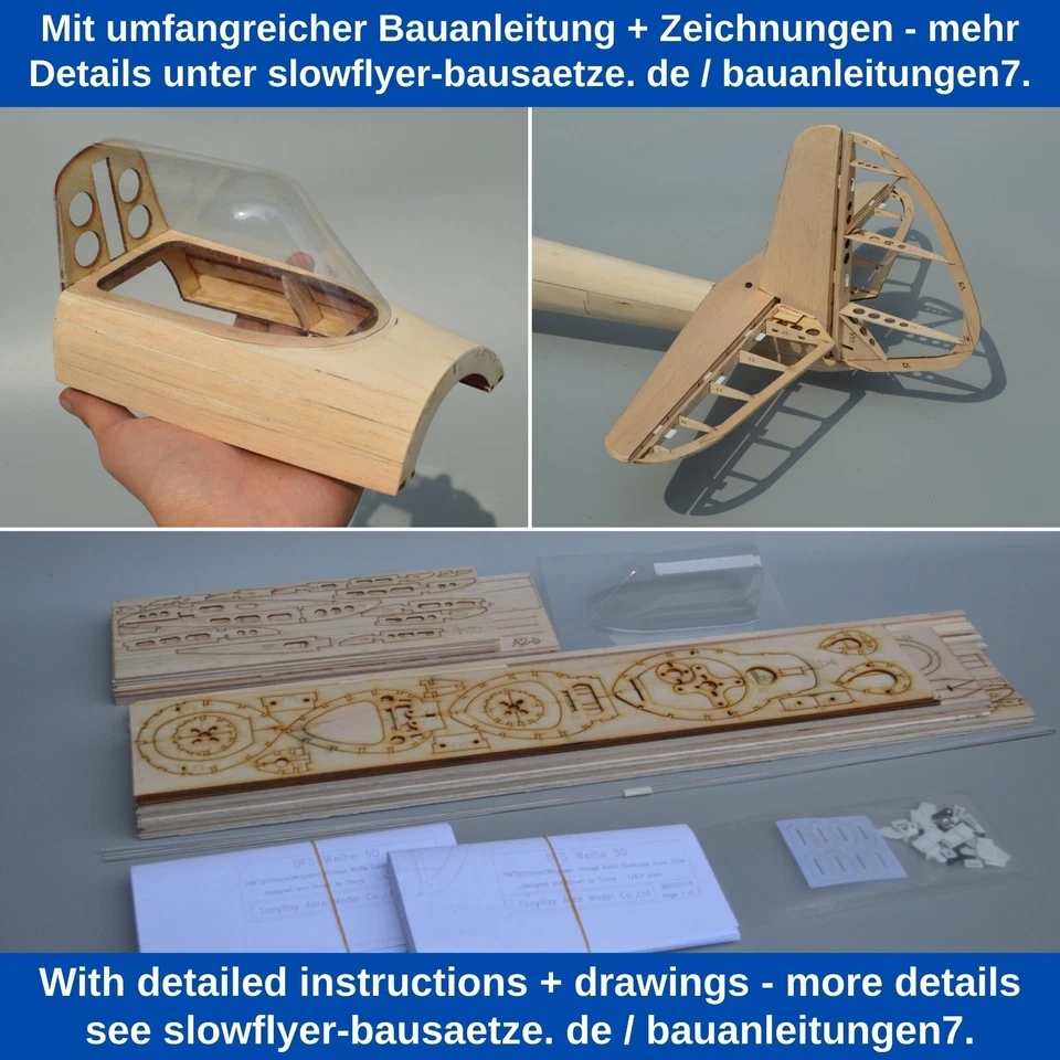 DFS Weihe 50 Modellflugzeug Kit Lasercut RC Holzbausatz Segelflugzeug Baukasten - Bild 4 von 4