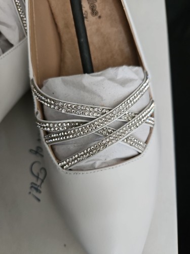 Walking Cradles Womens White& Crystal Rhinestone Bonnie Leather Pump Shoes 11 WW - Picture 3 of 9