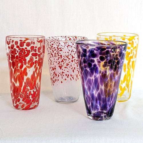 VTG Handblown Glass Color Splatter Pattern 5.5” Tall 12oz Set 4 Drinking Glasses - Picture 5 of 10