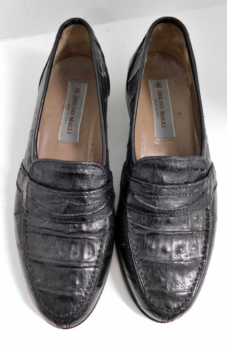 Vintage Bruno Magli Loafers 6.5 M Black Genuine Alligator 