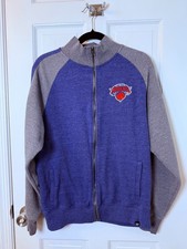 New York Knicks Mens Med 47 Brand Blue Gray Full Zip Track Jacket NBA Logo