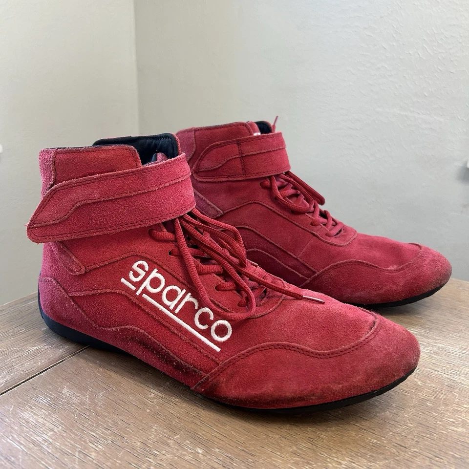 Zapatos de carreras Sparco Race rojos de gamuza para conducir de caña alta para hombre US 11 SFI aprobados en muy buena condición Foto 2 de 4