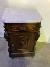 Antique  Walnut Victorian Marble Top Night Stand    #4827