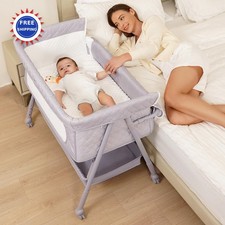 Bassinet Bedside Sleeper Adjustable Height Baby Crib with Wheels Comfy Mattress